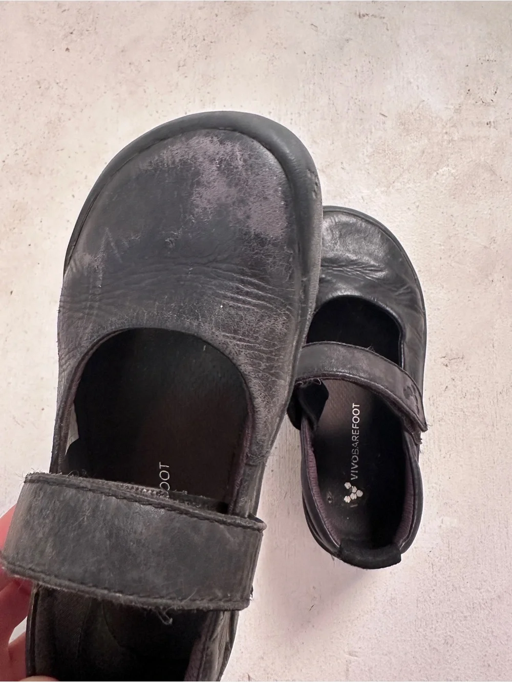 Vivo Barefoot Black Kids Mary Jane Hook-and-Loop Shoes